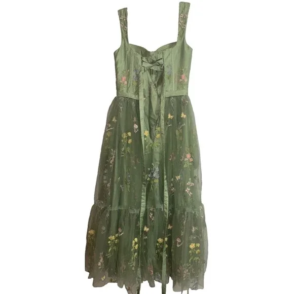 Tulle Embroidered Women's Corset Ball Gown size 4 Pistachio Green Fairy Romantic - Picture 7 of 9